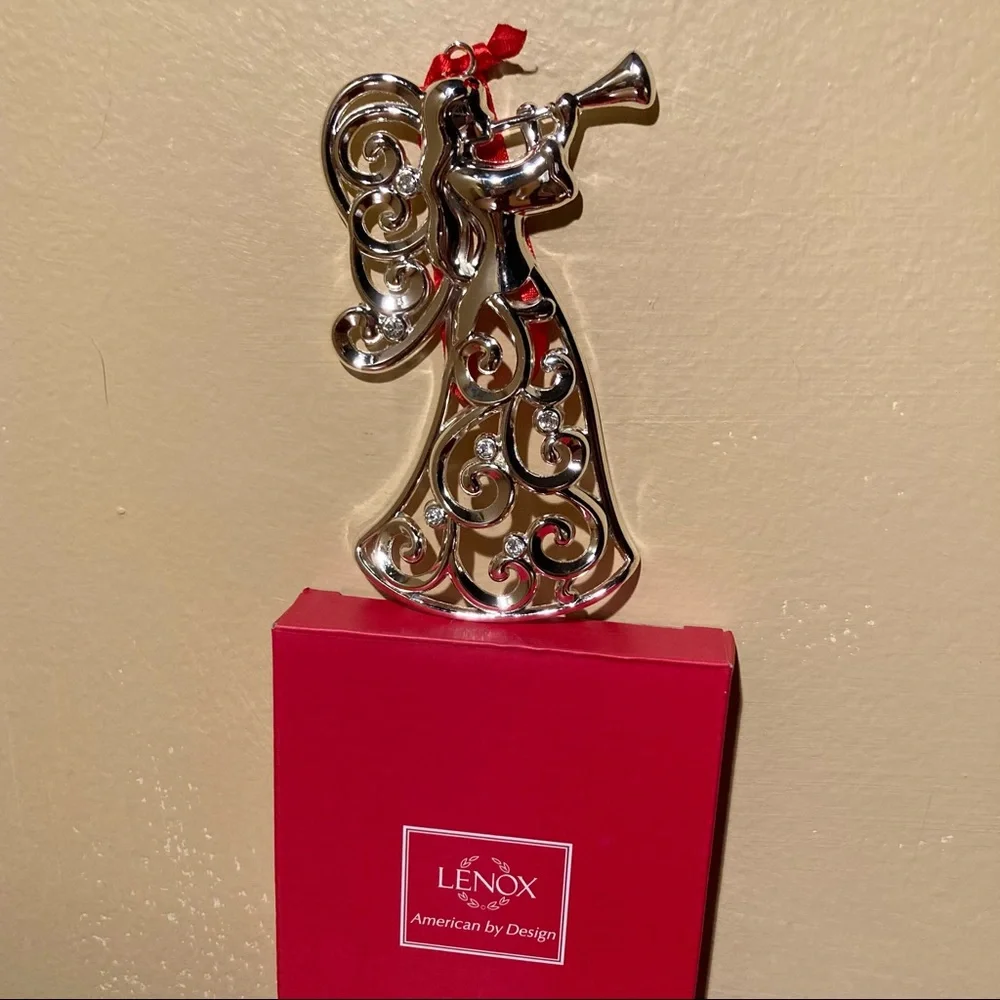 Lenox Angel with Trumpet Horn Silver Plated Christmas Holiday Ornament